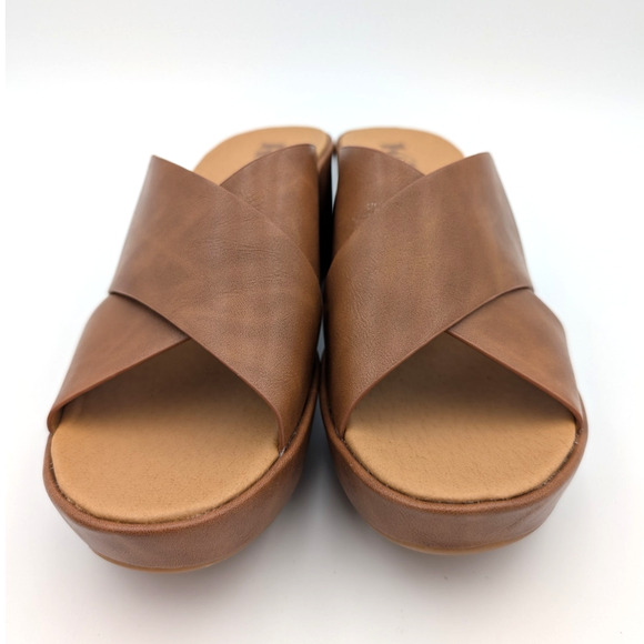 Korks Madera Leather Wedge Sandals Crisscross Strap Women's Brown Size US7M EU38 - Picture 2 of 8